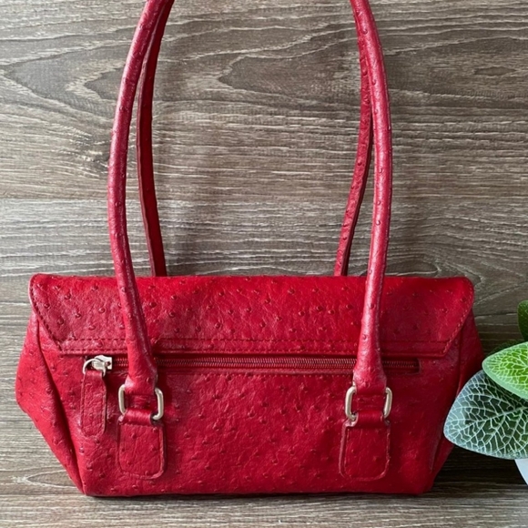 EUC Red Ostrich Embossed Shoulder Bag with Ornate Silver Hardware - Picture 2 of 13